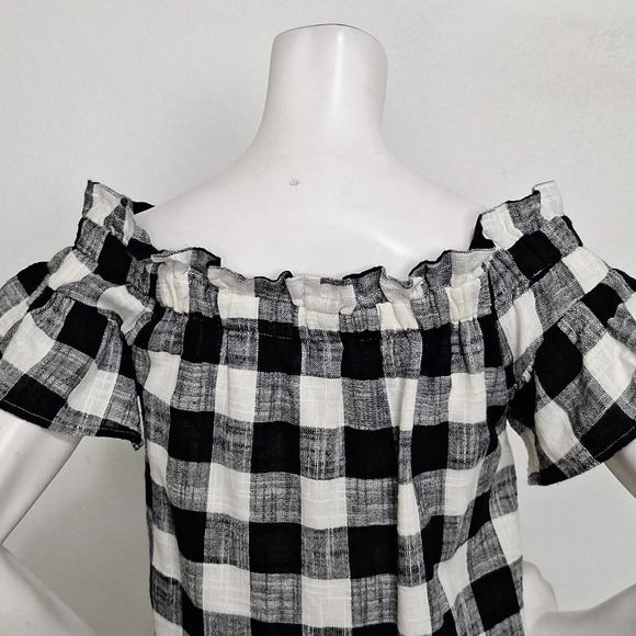 Corey Lynn Calter Black White Preppy Gingham Off The Shoulder Mini Dress Size XS - Picture 9 of 14